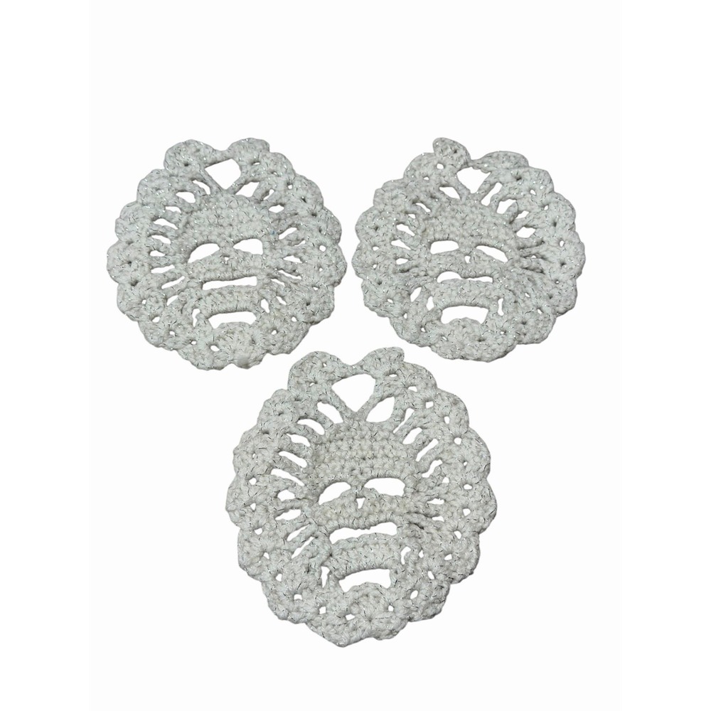 Handmade Crochet Coasters SKULLS white set of 3